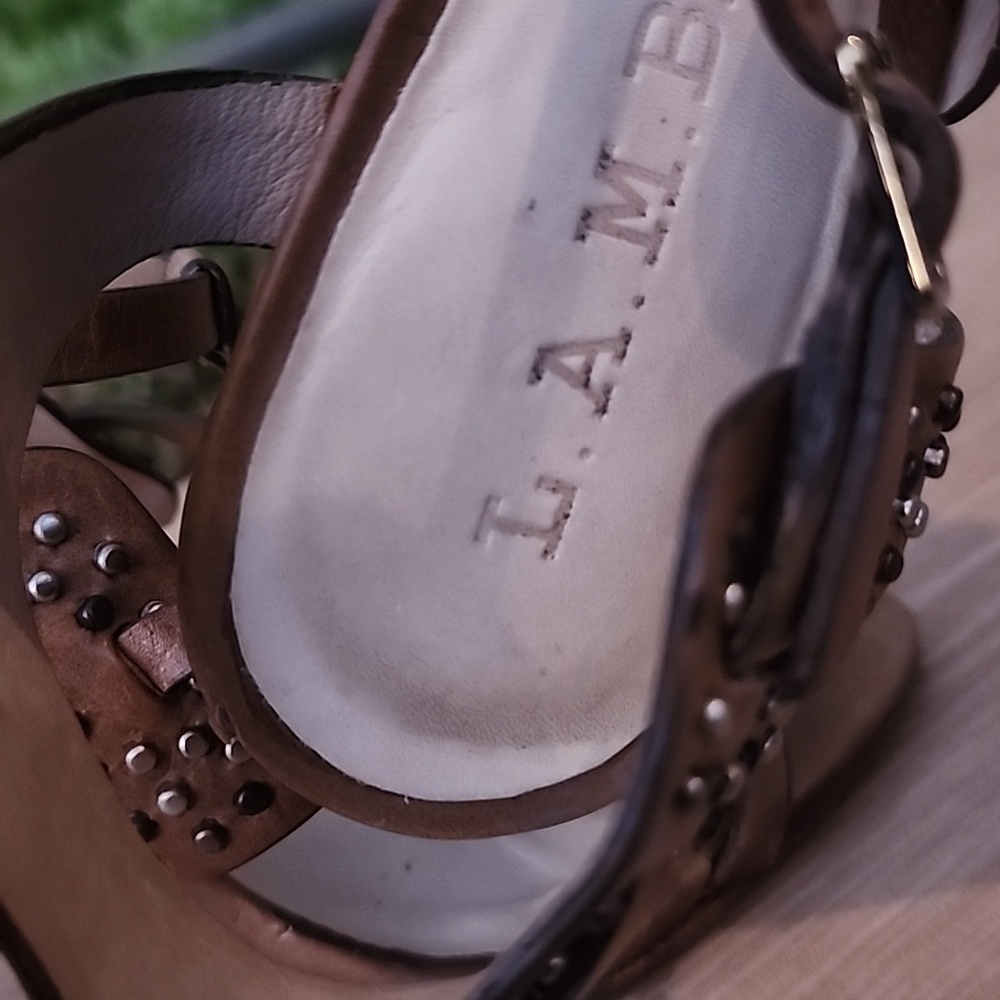 Brown Leather Studded L.A.M.B. Made in Brazil High Heel Sandals Size 6.5 - Picture 8 of 13